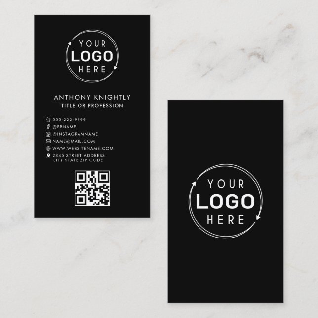 Minimalist Logo Social Media Icons QR Code Business Card (Front/Back)