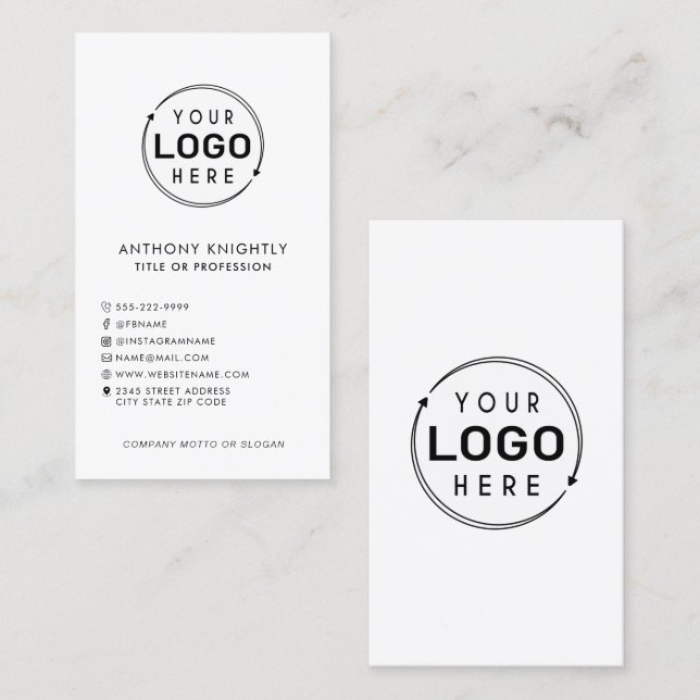 Minimalist Logo Social Media Icons Slogan Business Card (Front/Back)