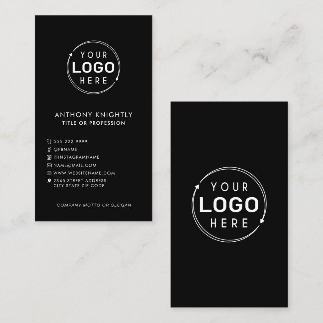 Minimalist Logo Social Media Icons Slogan Business Card (Front/Back)