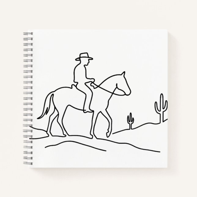 Minimalist Lone Rider Continuous Line Art Design Notebook (Front)
