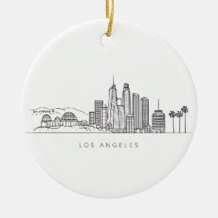 Minimalist Los Angeles Skyline Illustration Ceramic Ornament