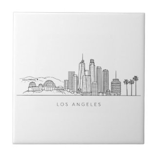 Minimalist Los Angeles Skyline Illustration Ceramic Tile