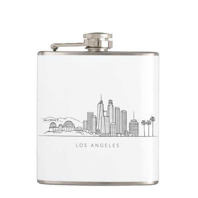 Minimalist Los Angeles Skyline Illustration Hip Flask (Front)