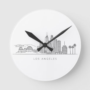 Minimalist Los Angeles Skyline Illustration Round Clock