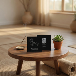 Minimalist Lotus Hand Meditation Instructor QR Square Business Card