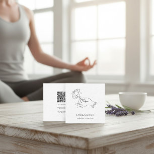 Minimalist Lotus Hand Meditation Instructor QR Square Business Card