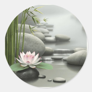 Minimalist Lotus in Japanese Garden Classic Round Sticker