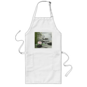 Minimalist Lotus in Japanese Garden Long Apron