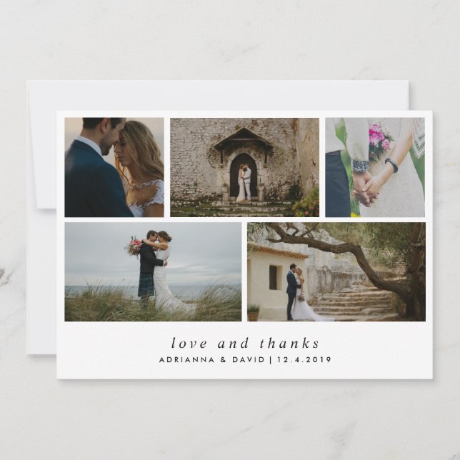 Minimalist Love And Thanks Couple Photo Wedding Thank You Card (Front)