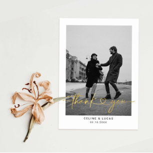 Minimalist Love Heart Script Wedding Photo Thank Y You Card