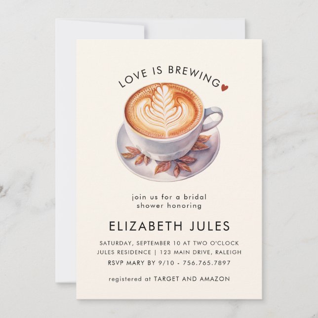 Minimalist Love Is Brewing Coffee Bridal Shower Invitation (Front)