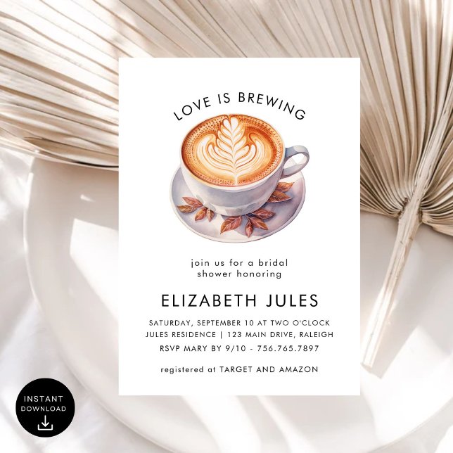 Minimalist Love Is Brewing Coffee Bridal Shower Invitation (Creator Uploaded)