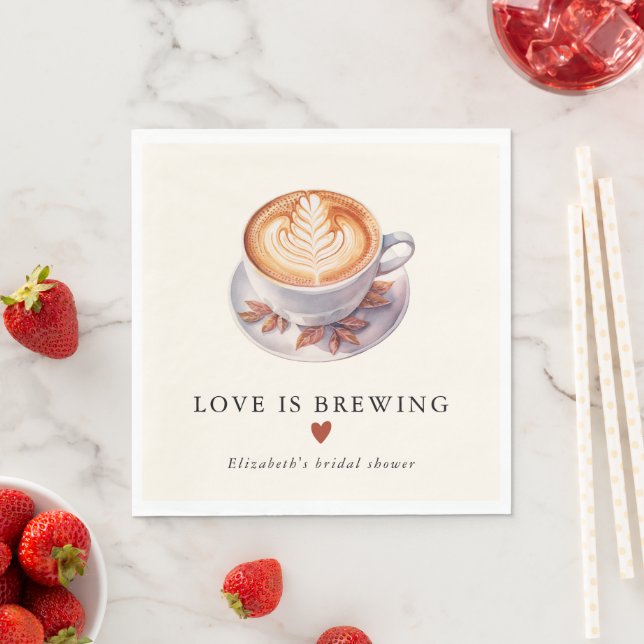 Minimalist Love Is Brewing Coffee Bridal Shower Napkin (Insitu)