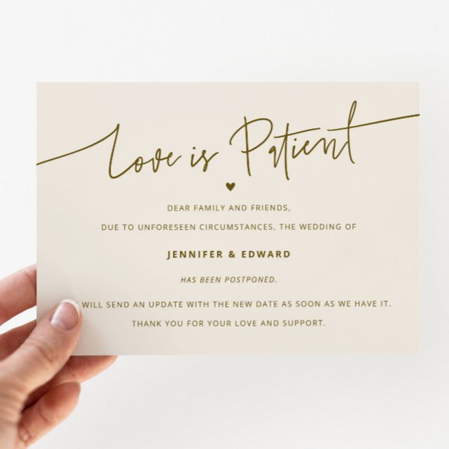 Minimalist Love Is Patient Wedding Update Cream Invitation (Creator Uploaded)