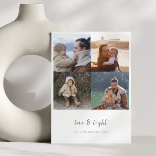 Minimalist Love Light Hanukkah Script 4 Photo Grid Holiday Card
