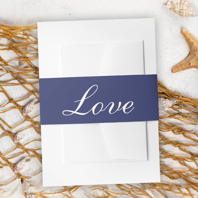 Minimalist Love Nautical Wedding Navy Blue Wedding Invitation Belly Band (Creator Uploaded)
