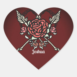 Minimalist Love Roses and Arrows Heart Sticker