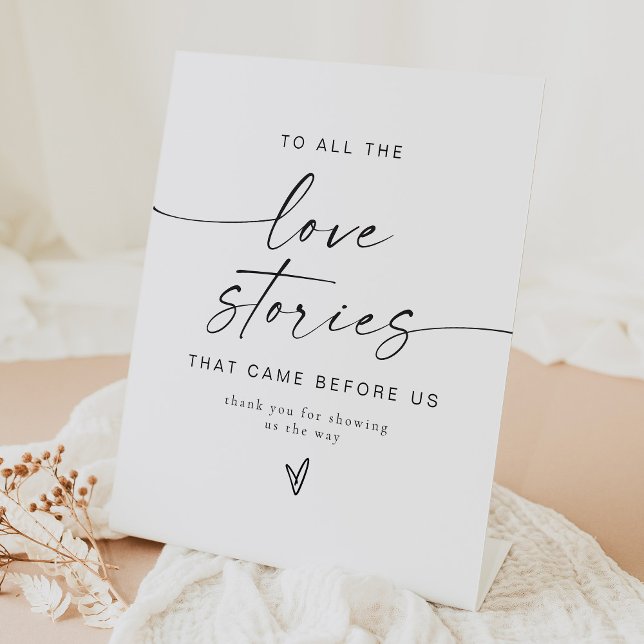 Minimalist Love Stories Wedding Thank You Pedestal Sign (Creator Uploaded)