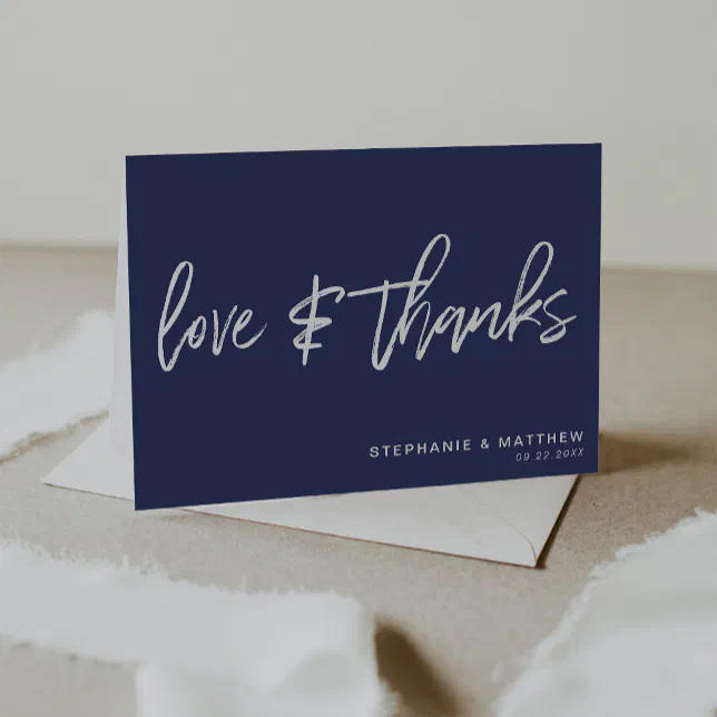 Minimalist Love & Thanks Handwritten Navy Blue Thank You Card | Zazzle