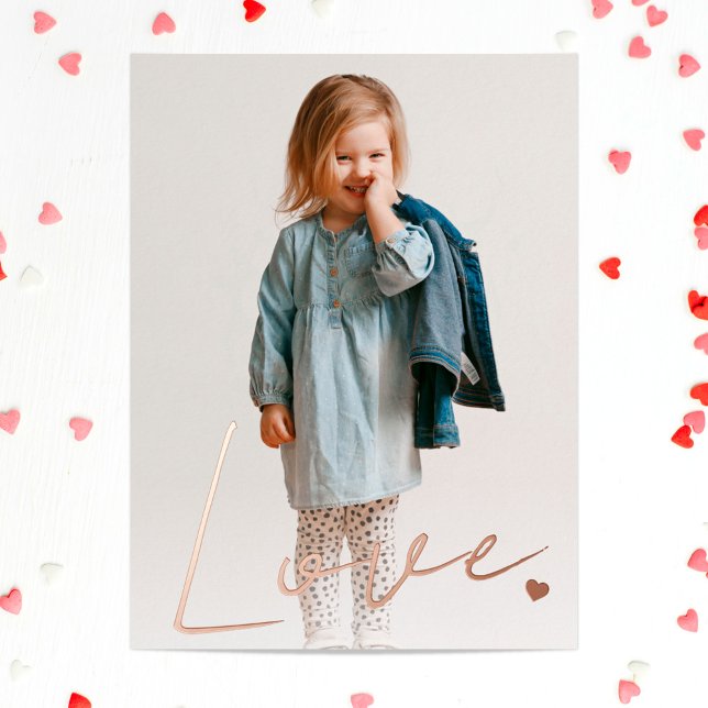 Minimalist Love Typography Rose Gold Foil Holiday Postcard (Creator Uploaded)