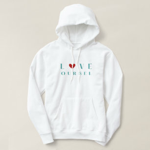 Minimalist "Love Yourself" Teal & Red Heart Sweats Hoodie