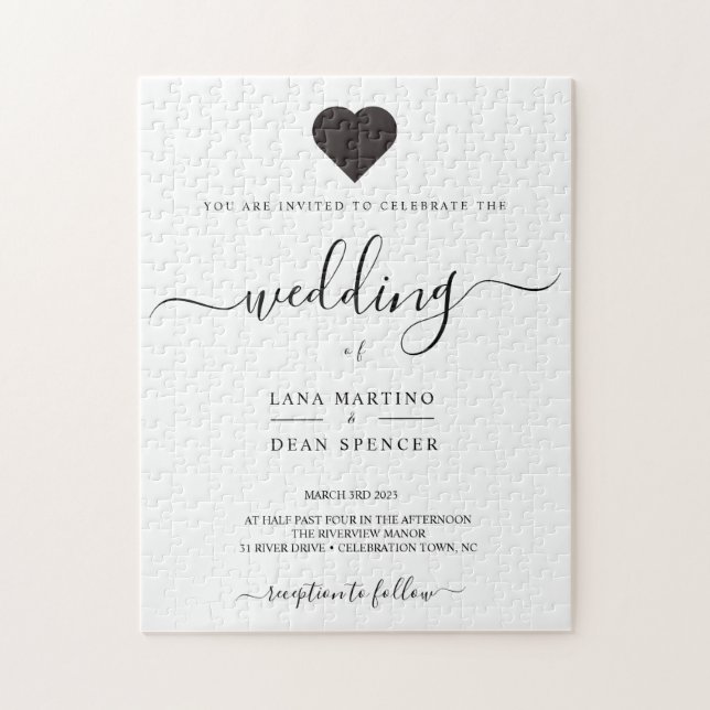 Minimalist Loveheart Wedding Puzzle Invitation (Vertical)
