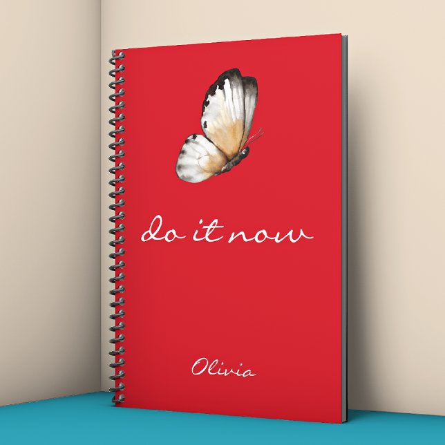 Minimalist Lovely Butterfly 'do it now' Red Spiral Notebook (Creator Uploaded)