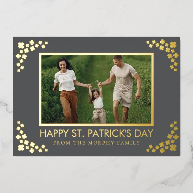 Minimalist lucky shamrock st. Patrick's Day Photo Foil Holiday Card (Front)