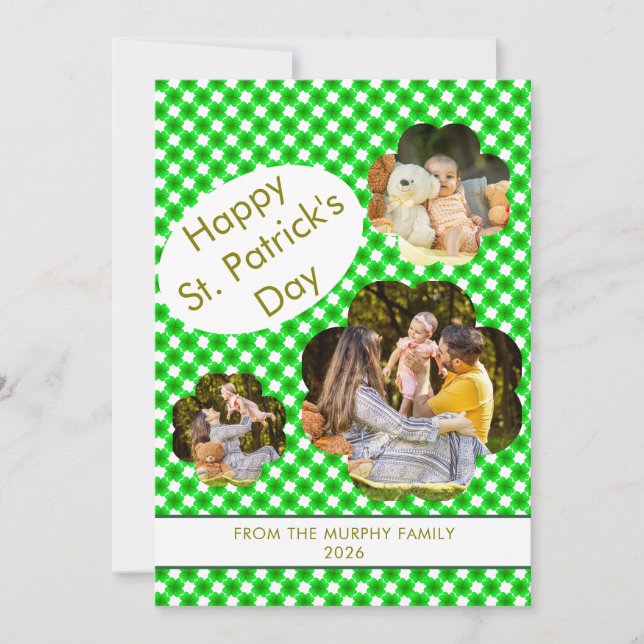 Minimalist lucky shamrock st. Patrick's Day Photo Holiday Card (Front)