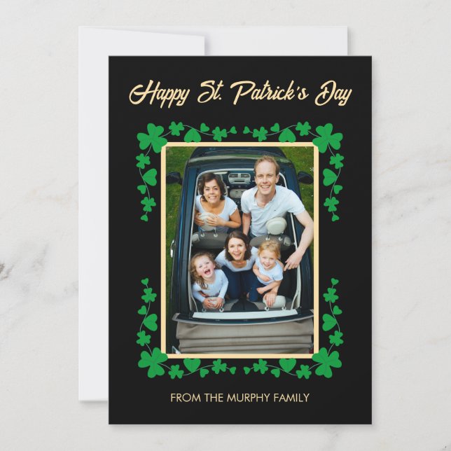 Minimalist lucky shamrock st. Patrick's Day Photo Holiday Card (Front)