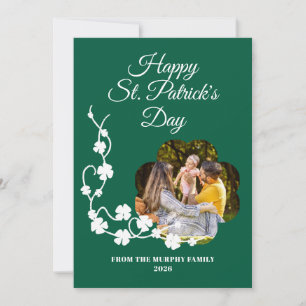 Minimalist lucky shamrock st. Patrick's Day Photo Holiday Card