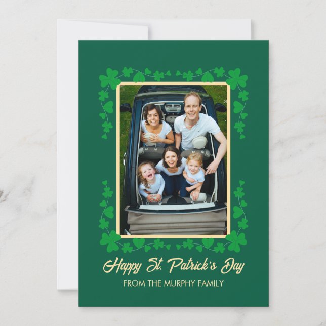 Minimalist lucky shamrock st. Patrick's Day Photo Holiday Card (Front)