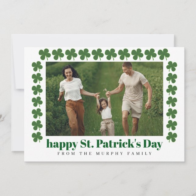Minimalist lucky shamrock st. Patrick's Day Photo Holiday Card (Front)