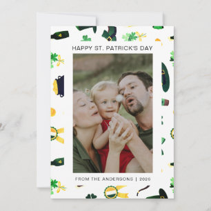 Minimalist lucky shamrock st. Patrick's Day Photo Holiday Card