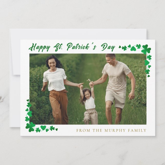 Minimalist lucky shamrock st. Patrick's Day photo Holiday Card (Front)