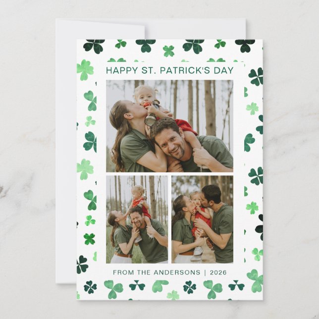 Minimalist lucky shamrock st. Patrick's Day Photo Holiday Card (Front)