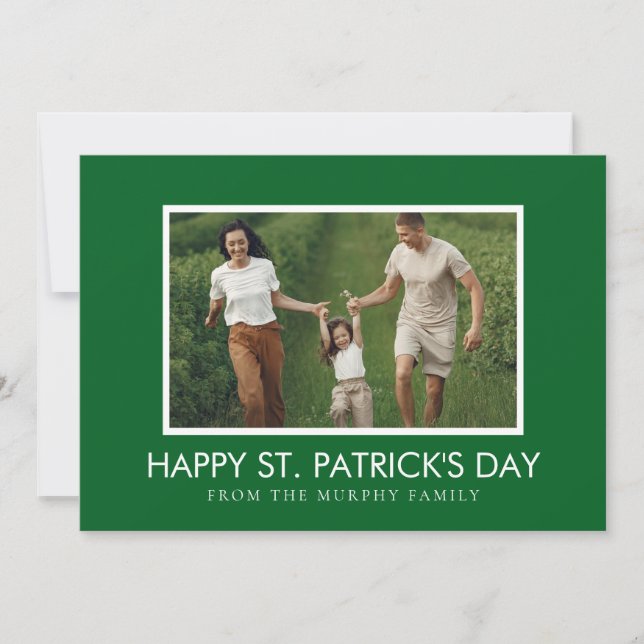 Minimalist lucky shamrock st. Patrick's Day Photo Holiday Card (Front)