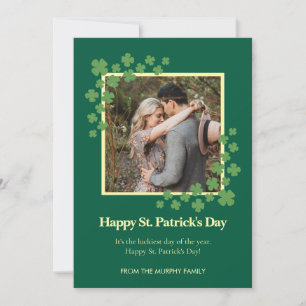 Minimalist lucky shamrock st. Patrick's Day Photo Holiday Card