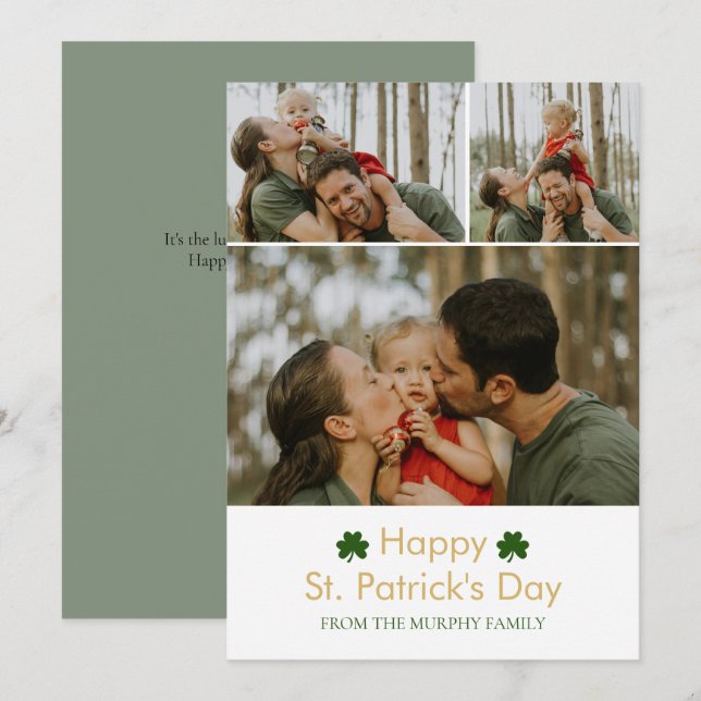 Minimalist lucky shamrock st. Patrick's Day Photo Holiday Card (Front/Back)