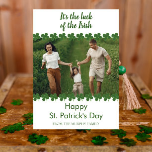 Minimalist lucky shamrock st. Patrick's Day Photo Holiday Card