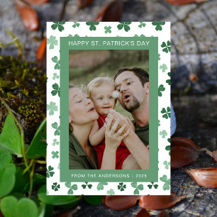 Minimalist lucky shamrock st. Patrick's Day Photo Holiday Card