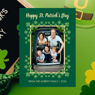 Minimalist lucky shamrock st. Patrick's Day Photo Holiday Card