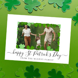 Minimalist lucky shamrock st. Patrick's Day Photo Holiday Card