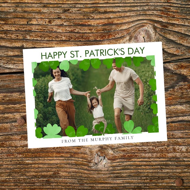 Minimalist lucky shamrock st. Patrick's Day Photo Holiday Card (Creator Uploaded)