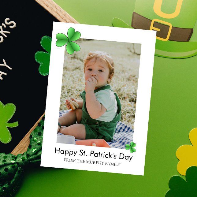 Minimalist lucky shamrock st. Patrick's Day Photo Holiday Card (Creator Uploaded)