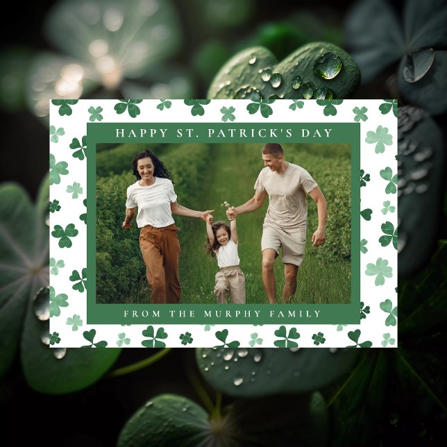 Minimalist lucky shamrock st. Patrick's Day Photo Holiday Card (Creator Uploaded)