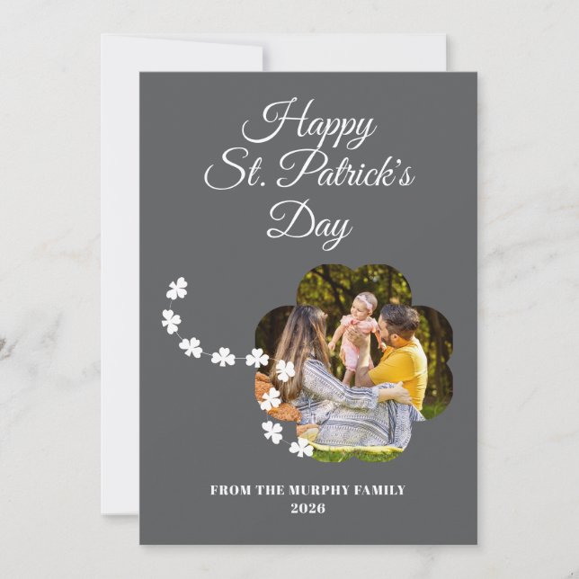 Minimalist lucky shamrock st. Patrick's Day Photo Holiday Card (Front)