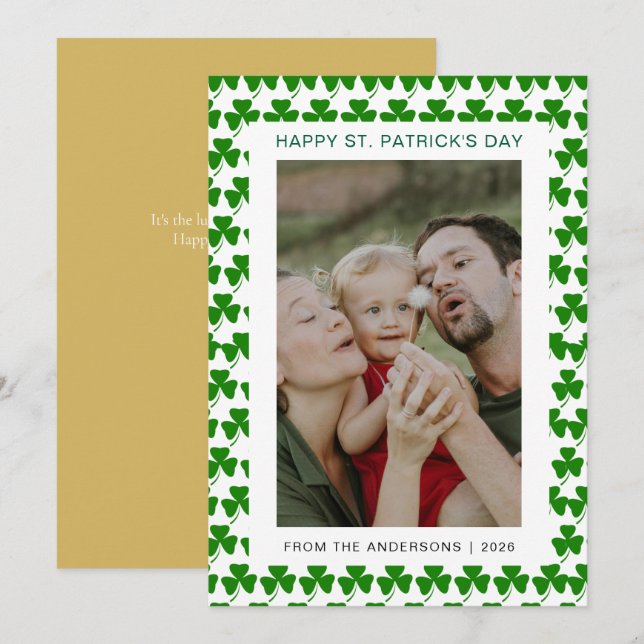 Minimalist lucky shamrock st. Patrick's Day Photo Holiday Card (Front/Back)