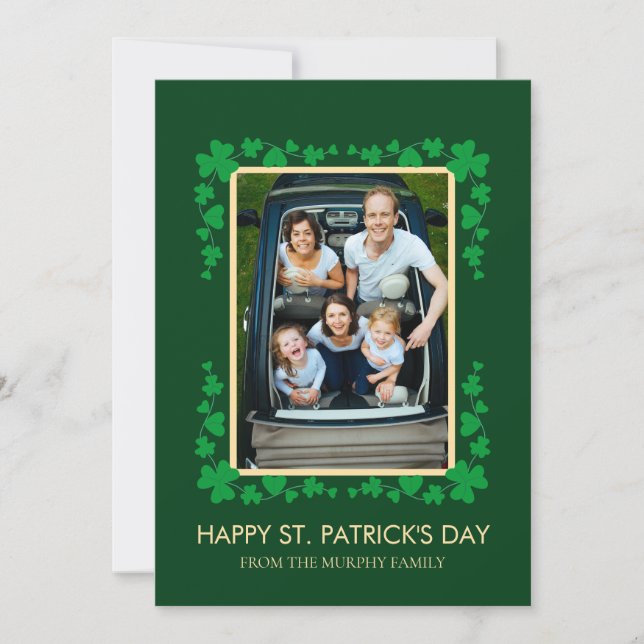 Minimalist lucky shamrock st. Patrick's Day Photo Holiday Card (Front)