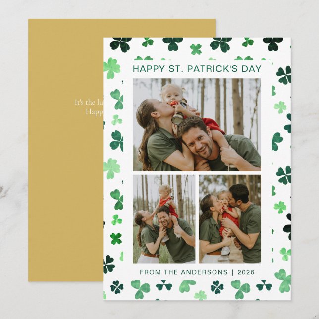 Minimalist lucky shamrock st. Patrick's Day Photo Holiday Card (Front/Back)